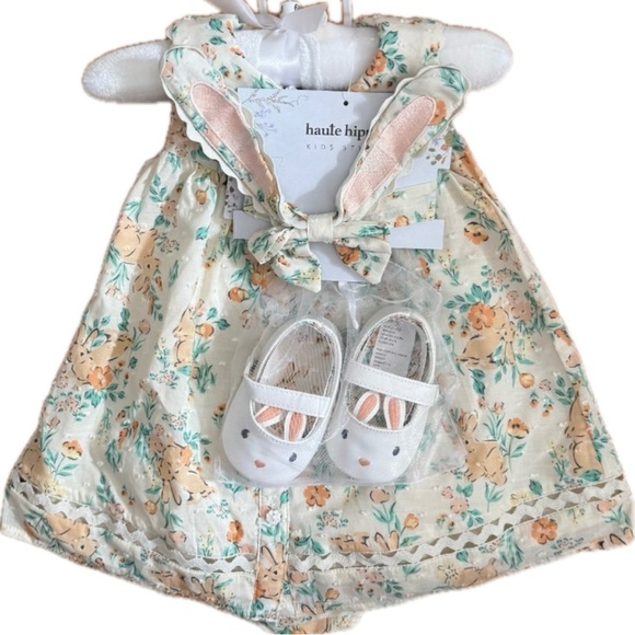 Haute Hippie Other - Haute Hippie Baby Girl Easter Dress W/Shoes, Bunny Ear Headband & Diaper Cover